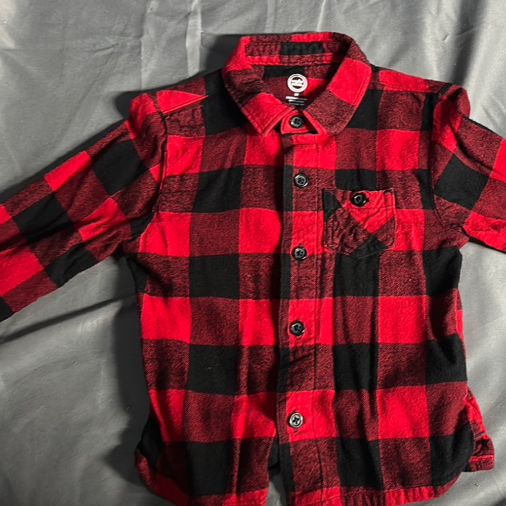 Wonder Nation Red and Black Plaid Button Down Shirt